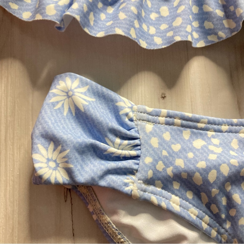 Billabong 🏝️ Where to Ruffle Girls’ Floral Ruffle Tri Light Blue Bikini Set - Picture 14 of 14
